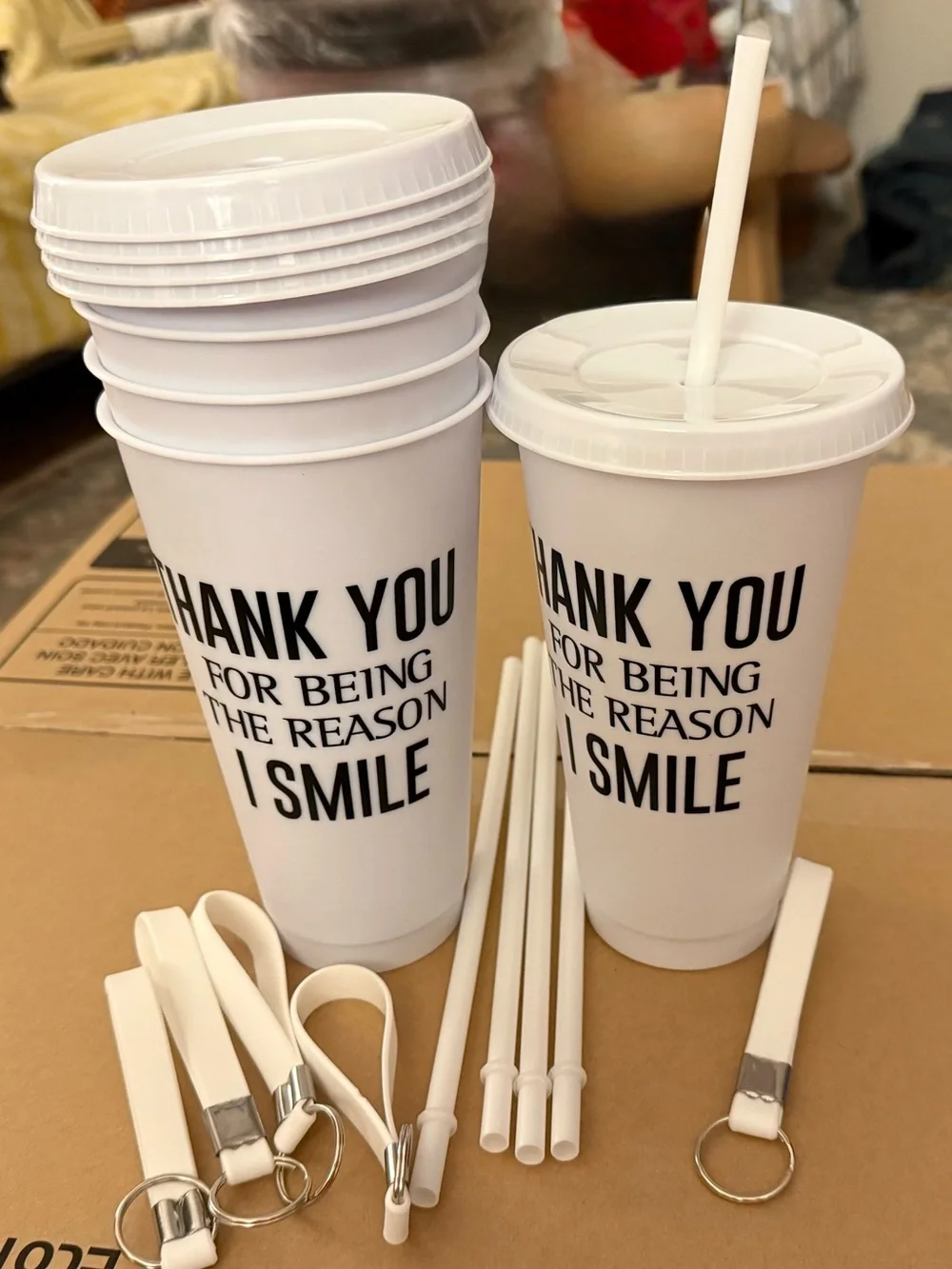 Set of 45 inspirational Travel Tumblers with Straws and Keyring Bands